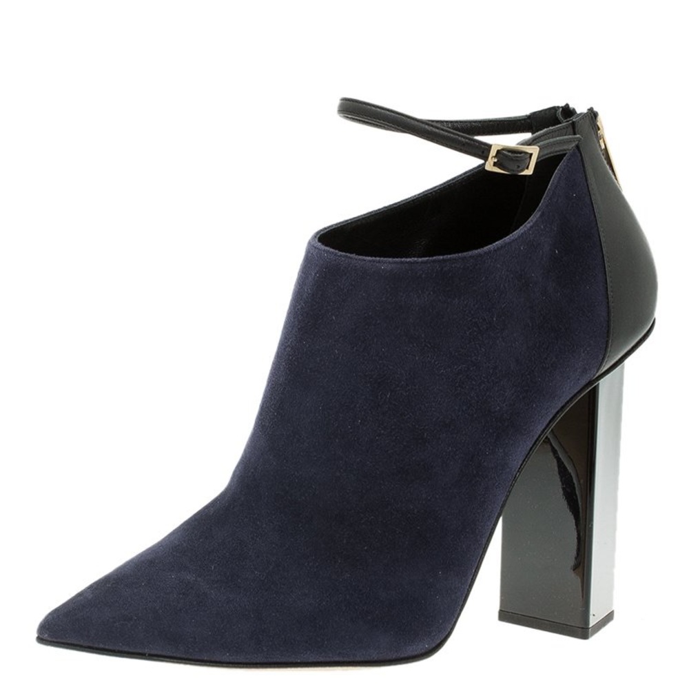 Jimmy Choo Navy Blue Suede and Black Leather Vanish Ankle Boots Midnight blue